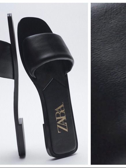 Zara Black Wide-Band Slide Sandals